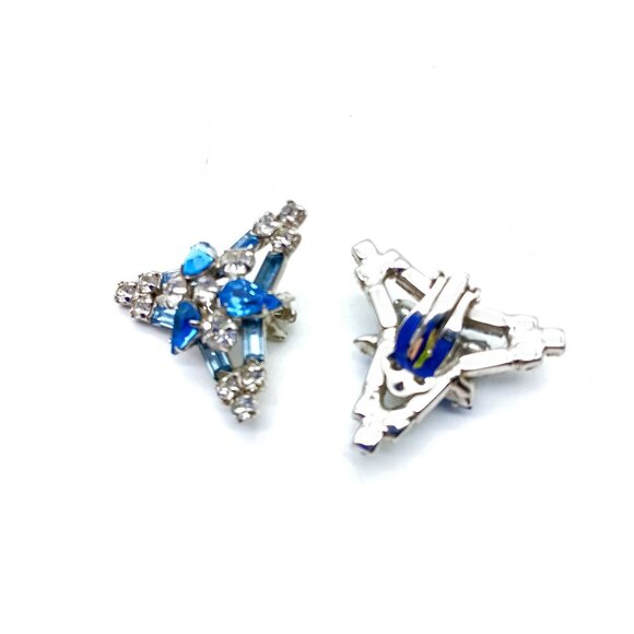Crystal Glam Sparkling Blue Earrings with Prong Set Clear and Pastel Baguette - Picture 4 of 4